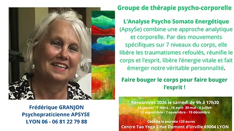 Groupe de thérapie psychocorporelle APSYSE à Lyon